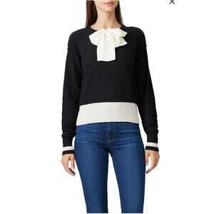 Sweet Baby Jaime black and white bow wool cashmere long sleeve sweater S preppy